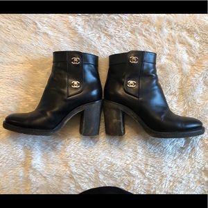 Authentic Black Chanel CC Turn lock Ankle Boots